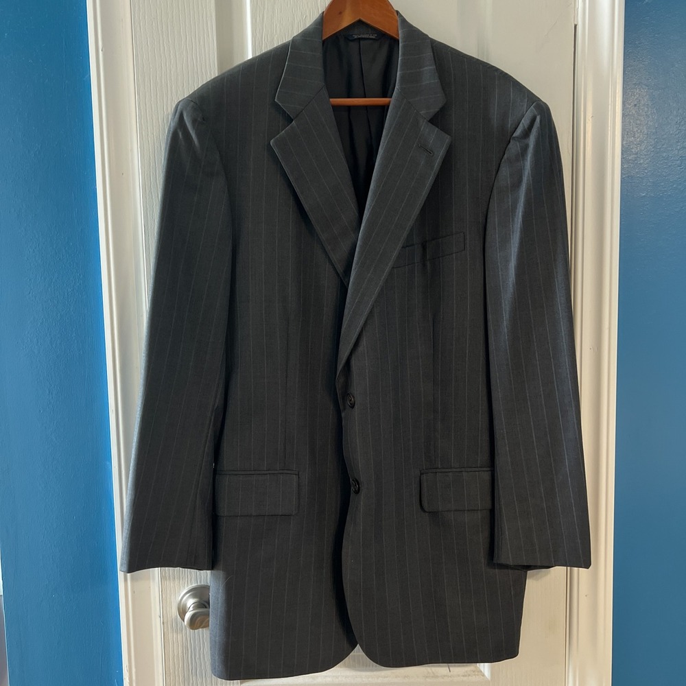 Christian Dior Mens Pinstripe Blazer Grey Blue Super 100s Wool Sport Coat 50